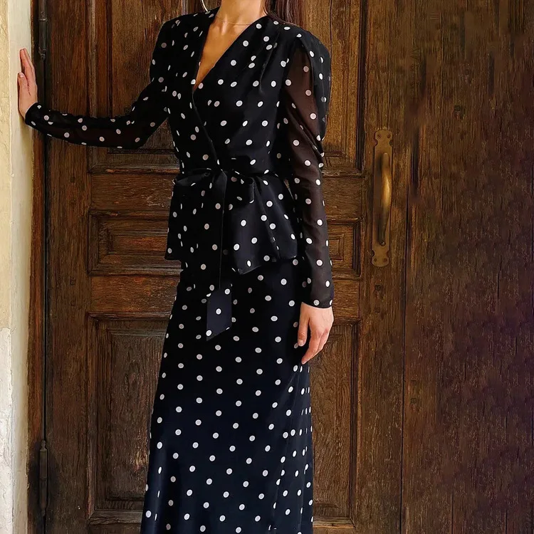 

2026 Elegant Loose Print Women's Two Pieces Skirt Set Elegant Long Sleeve Shirt With High Waist Long Skirt Set Female