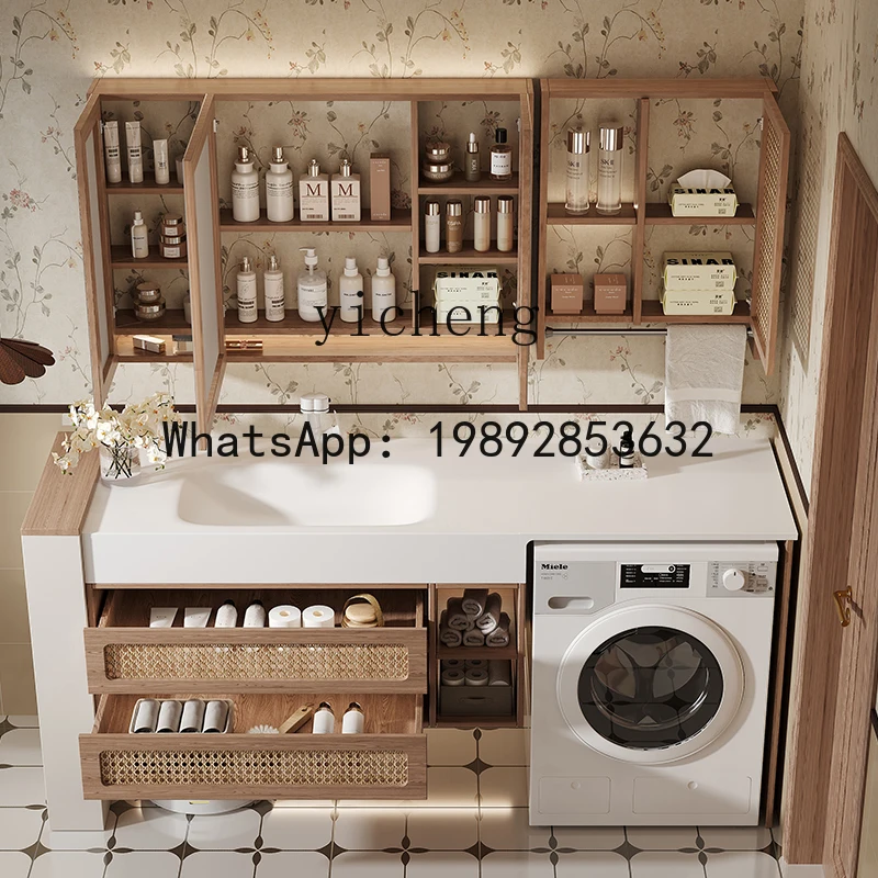 

X1 bathroom washing machine integrated cabinet rattan bathroom cabinet combination modern bathroom rock slab washstand