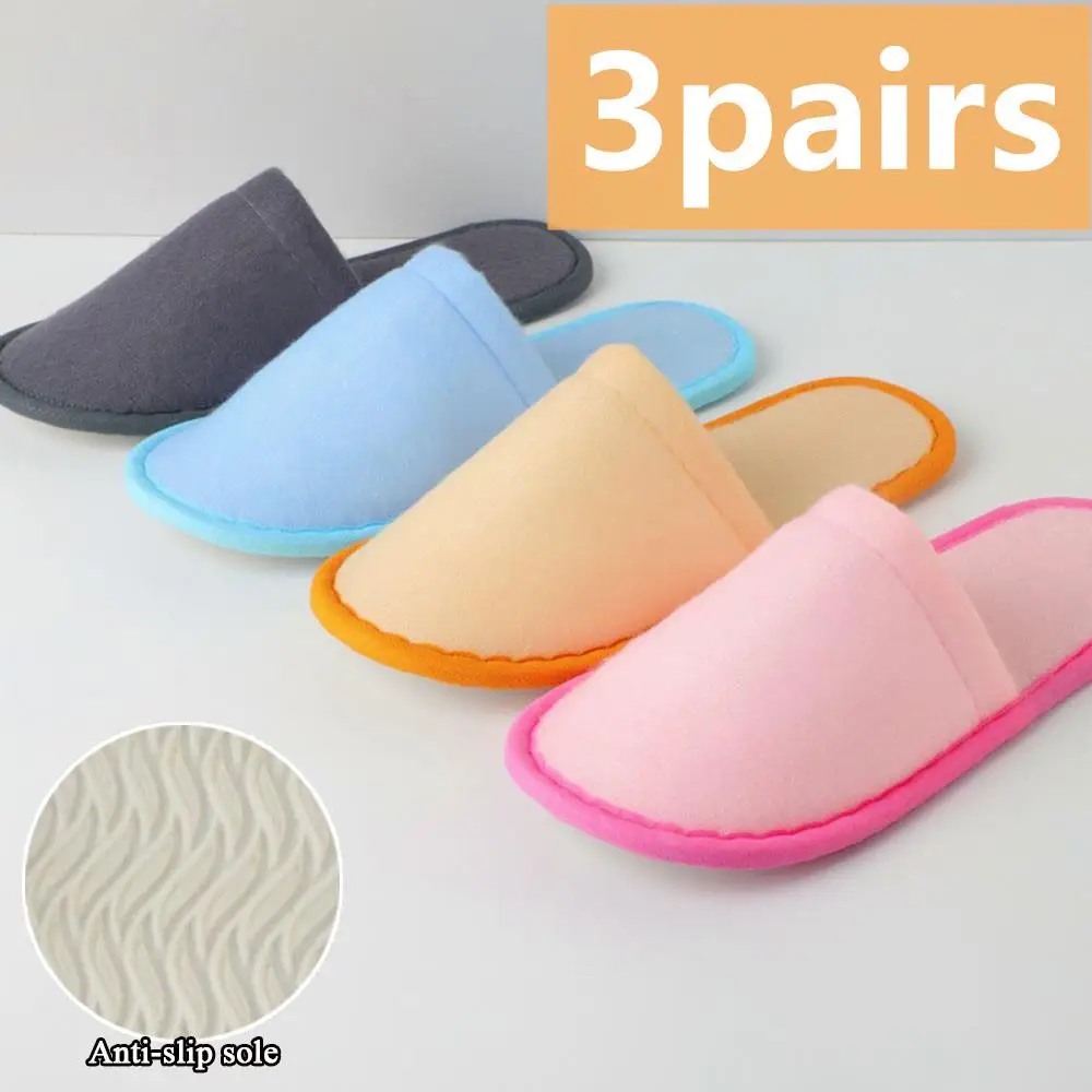 

3Pairs Disposable Slippers Hotel Travel Slippers Closed Toe House Slippers Winter Thicken Plush Shoes For Party Home Guest Use