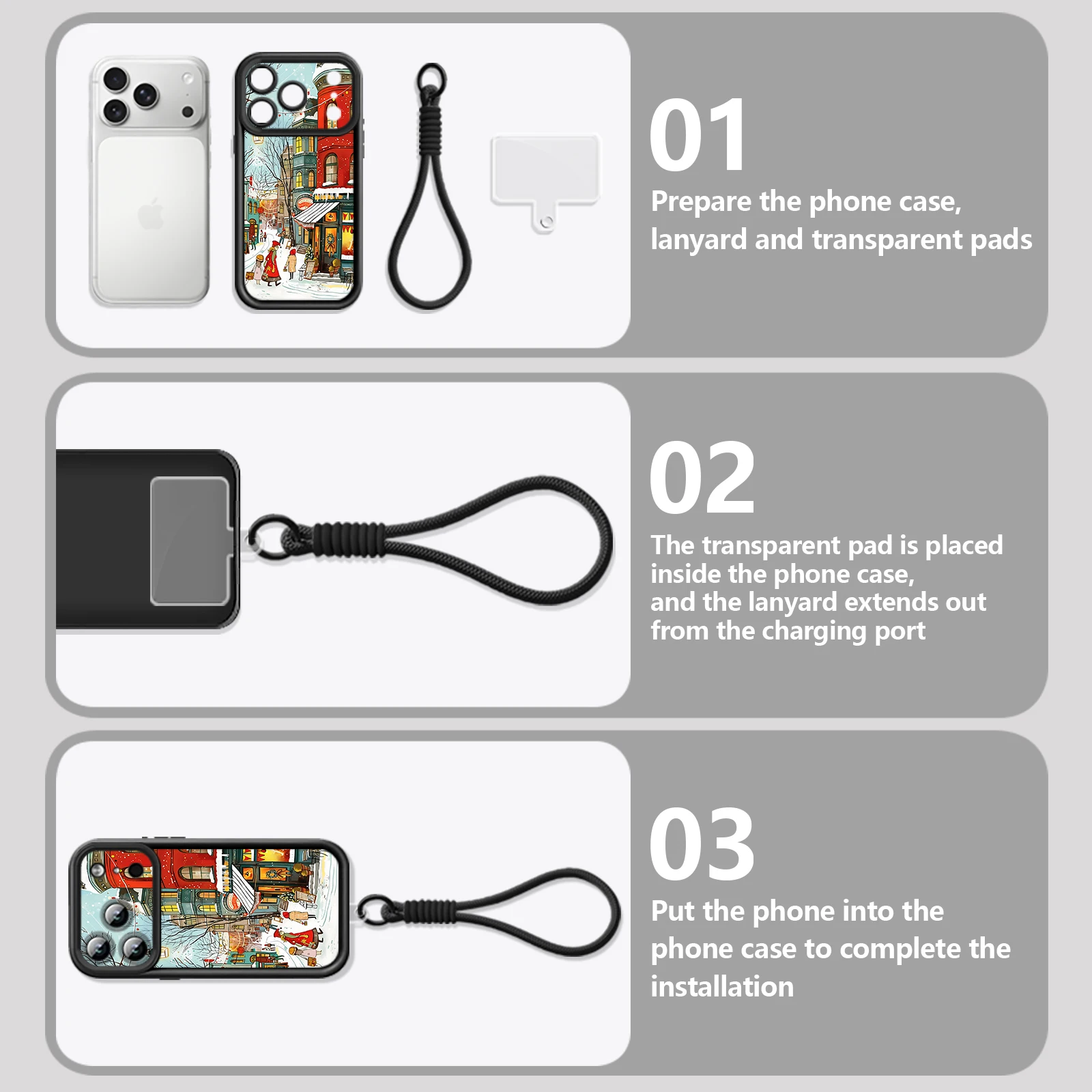 لينة الحبل قضية الهاتف آيفون 17 برو ماكس الهواء 16E 16 14 15 برو 12 13 برو ماكس الشتاء الثلوج مشهد مطبوعة شريط للرسغ غطاء #3