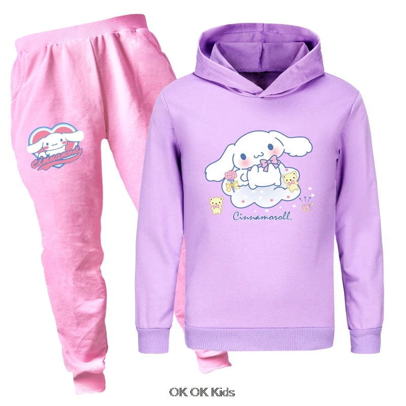 New Miniso Cinnamoroll Children Spring Autumn Leisure Clothes Boys Girls Hoodies Sweat Sets Baby Print Christmas Costume