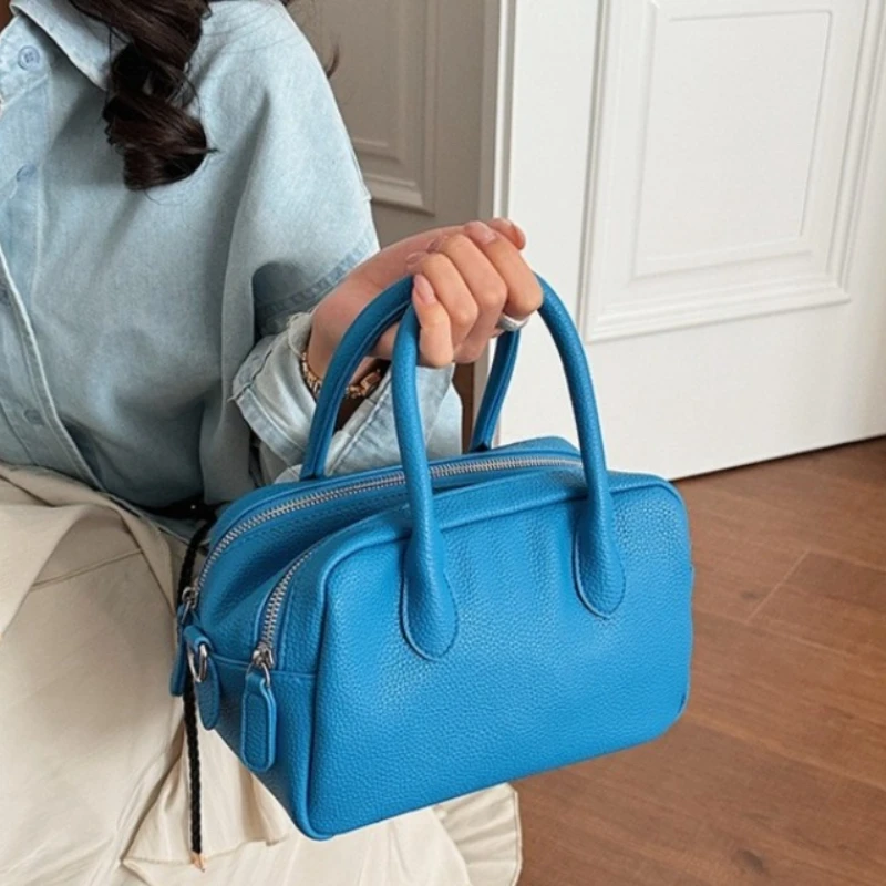 

Spring Summer 2026 Yellow Litchi Texture Bowling Bag Handheld Commuter Versatile Single Shoulder Slant Cross Bag for Women