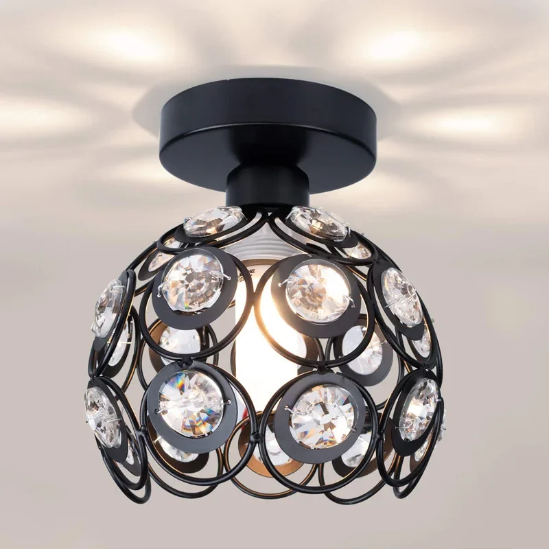 

American creative corridor crystal ceiling light minimalist modern iron light entrance hall European balcony ceiling light