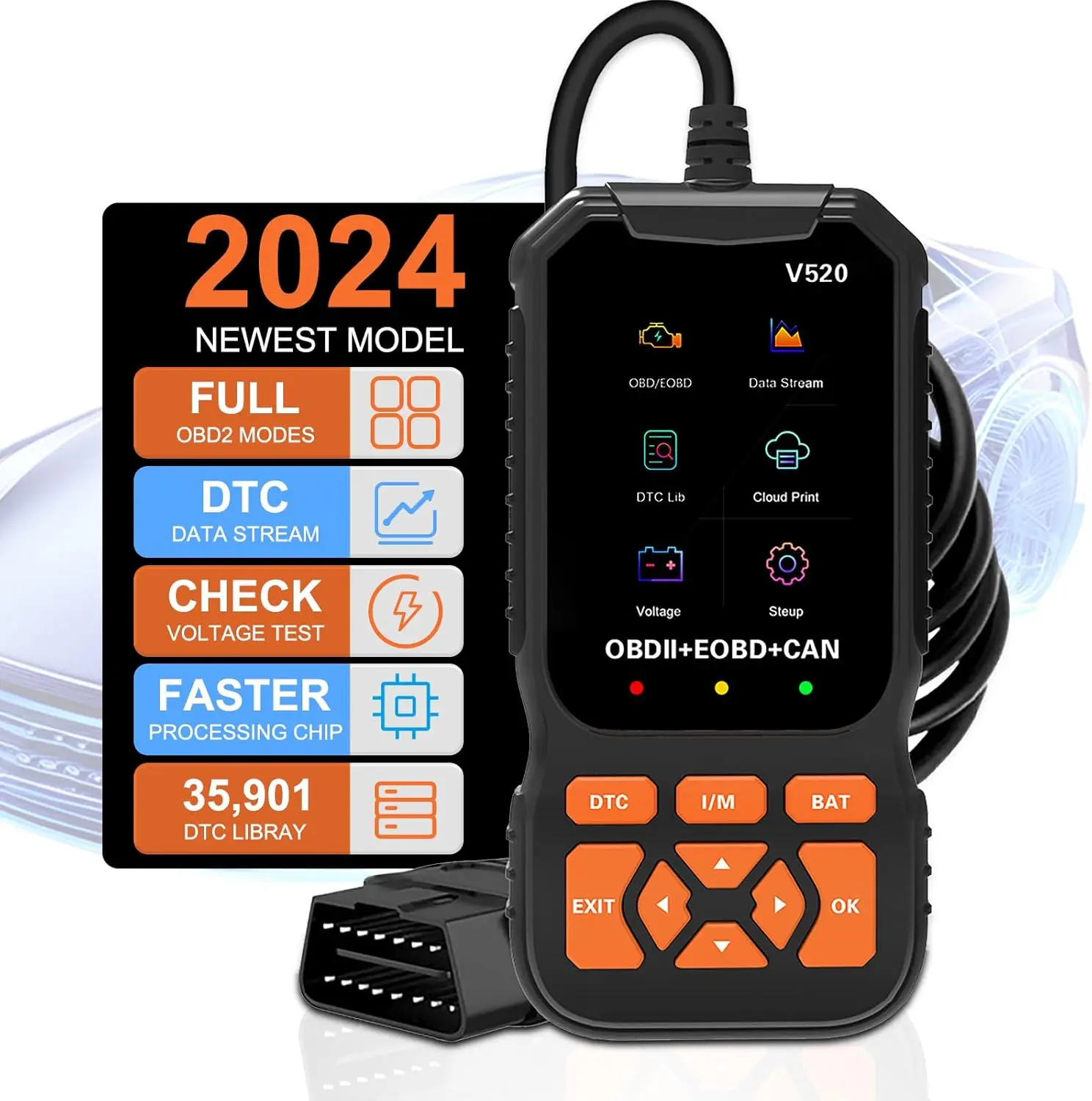 V520 Professional OBD2/EOBD Check Engine Fault Codes with Cloud Printing Function Plug and Play Car Scanning Diagnostic Tool