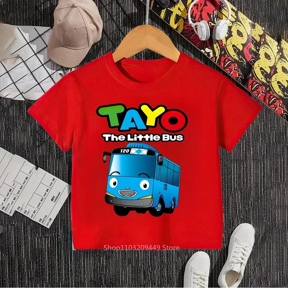 Tayo The Little Bus Kawaii Style Hip-Hop O-Neck T-Shirt for Kids Unique Gift Idea with Fun Prints Comfortable Kids' Clothing
