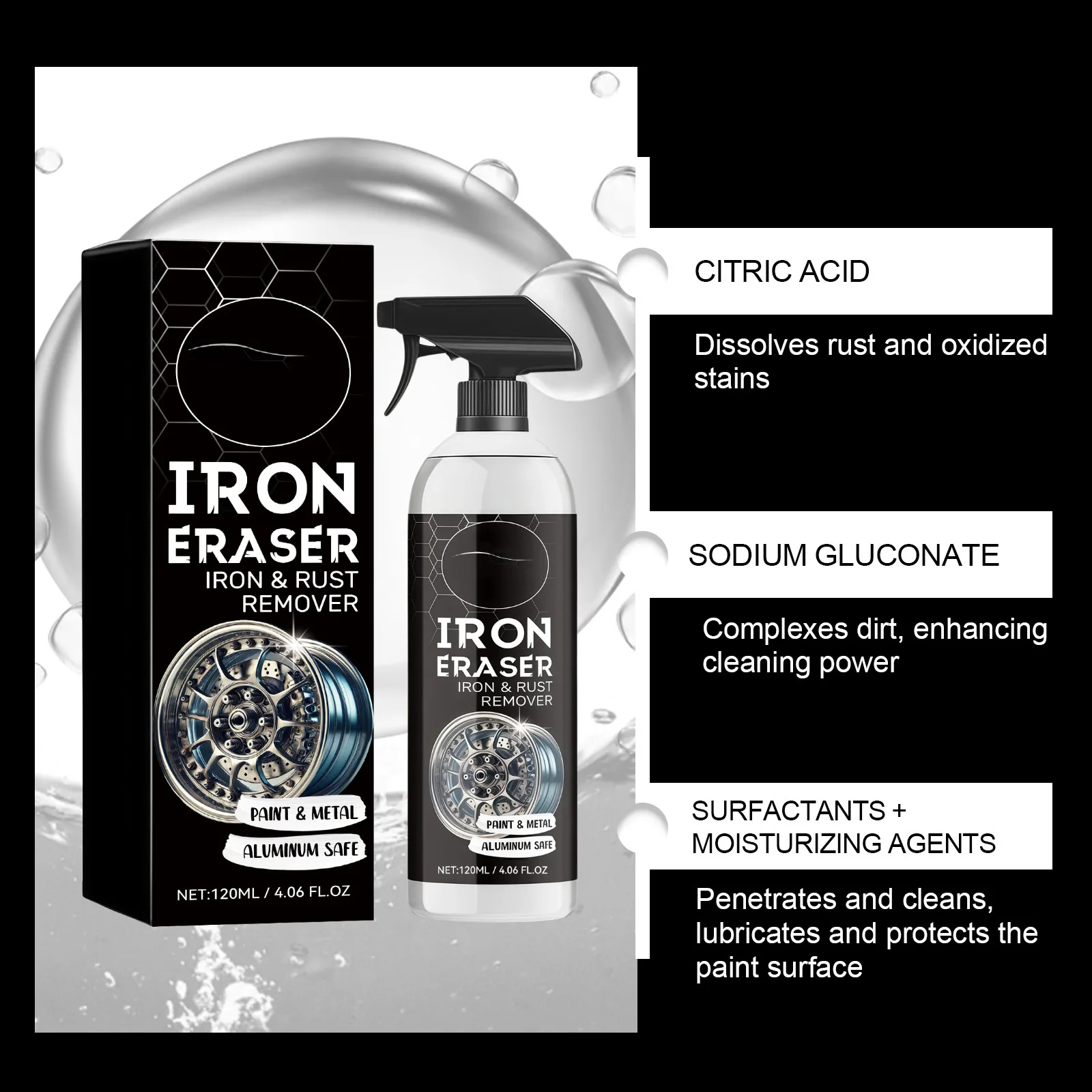 Powerful Car Rust Removal Spray Rim Brake Dust Cleaner Paint Surface Stain Eraser Auto Detailing Maintenance Equipment