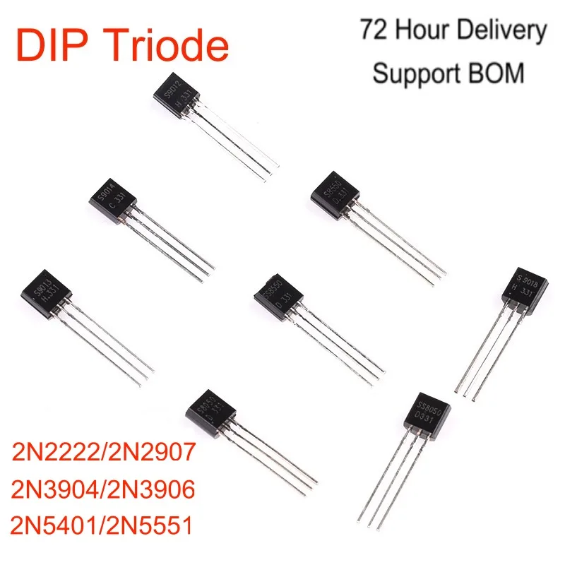 50PCS-Electronic Component DIP Triode 2N2222/2N2907/2N3904/2N3906/2N5401/2N5551 Transistor TO-92 Transistor Assorted Kit