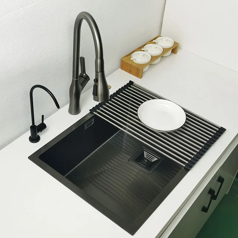 Nano Matte Black Kitchen Sink Above Counter or Undermount Sinks Vegetable Washing Basin Stainless Steel Single Bowl Sink Kitchen