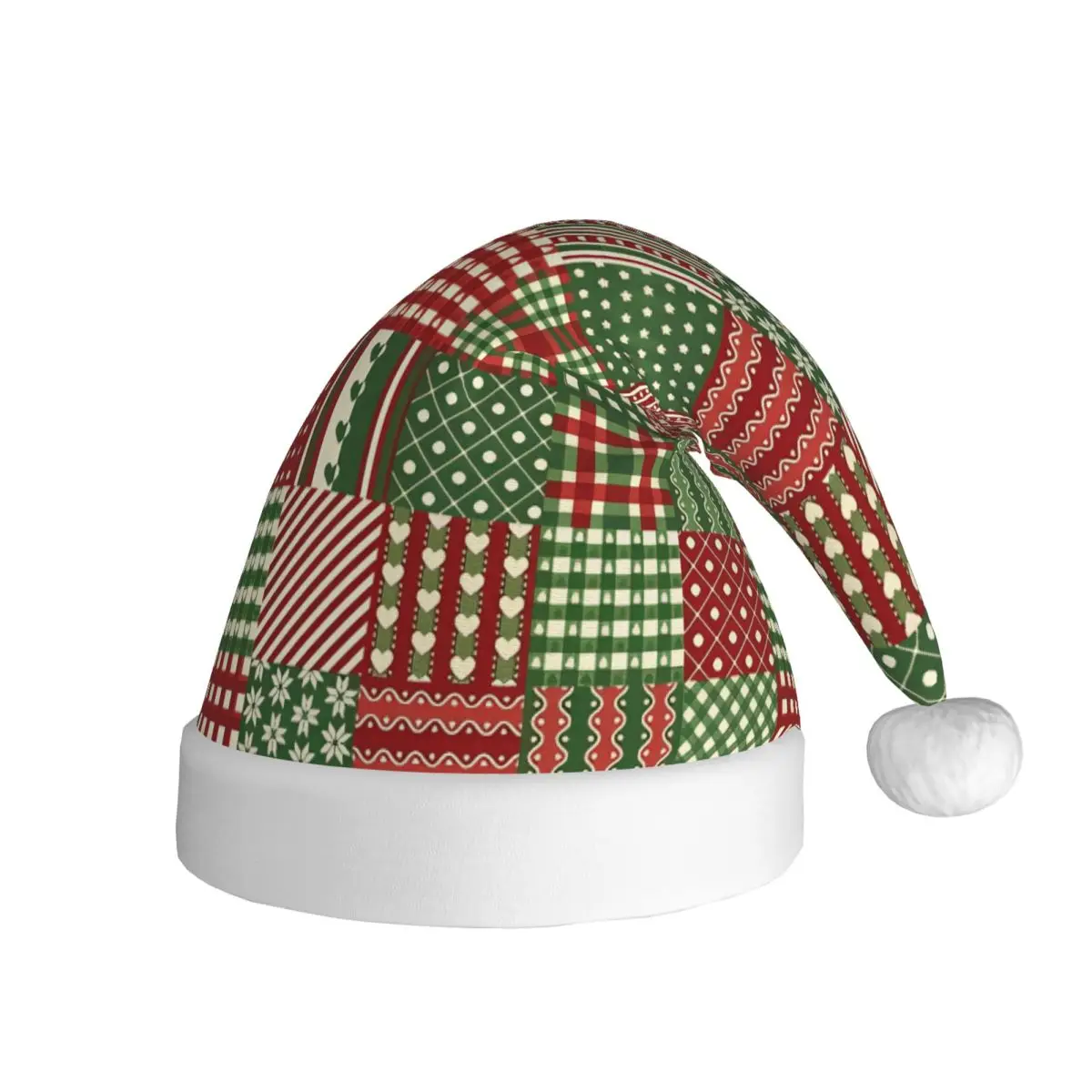 Christmas Plaid Collage Plush Kawaii Christmas Hat for Adult Men Women Santa Hat Cap Xmas Gifts