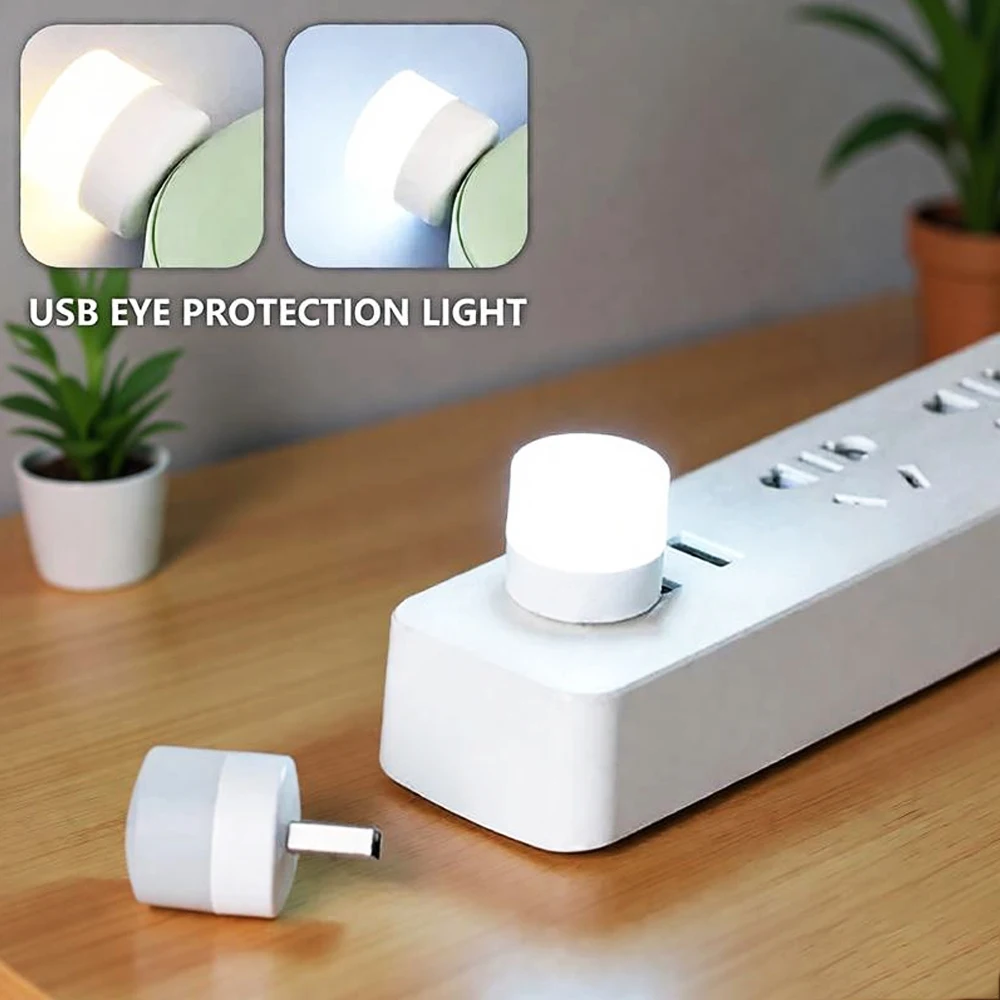 

1PC Small Round Night Light Mini LED Night Light USB Plug Lamp Power Bank Charging USB Book Lights LED Reading