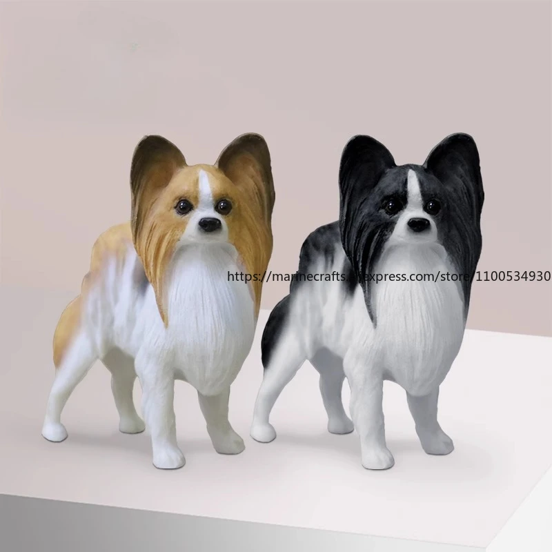 

Miniature Papillon Dog Model Ultra-Realistic Butterfly Ear Spaniel Figurine Handcrafted Resin Car Dashboard Decor Pet Lover Gift