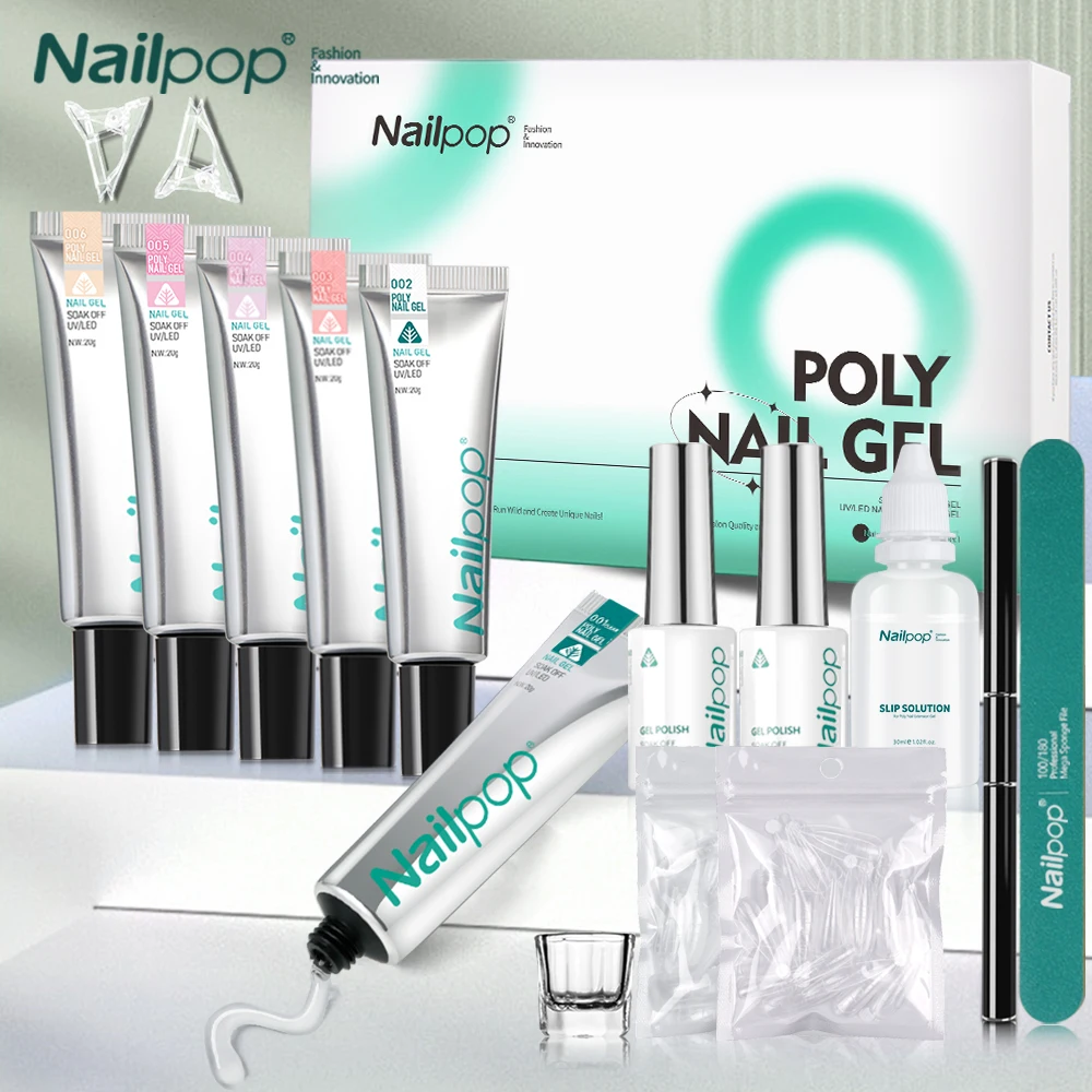 

6 Colors Poly Nail Extension Gel Kit Nude Pink Clear Complete Starter Kit with Base Top Coat for Beginner Nail DIY Women Gifts