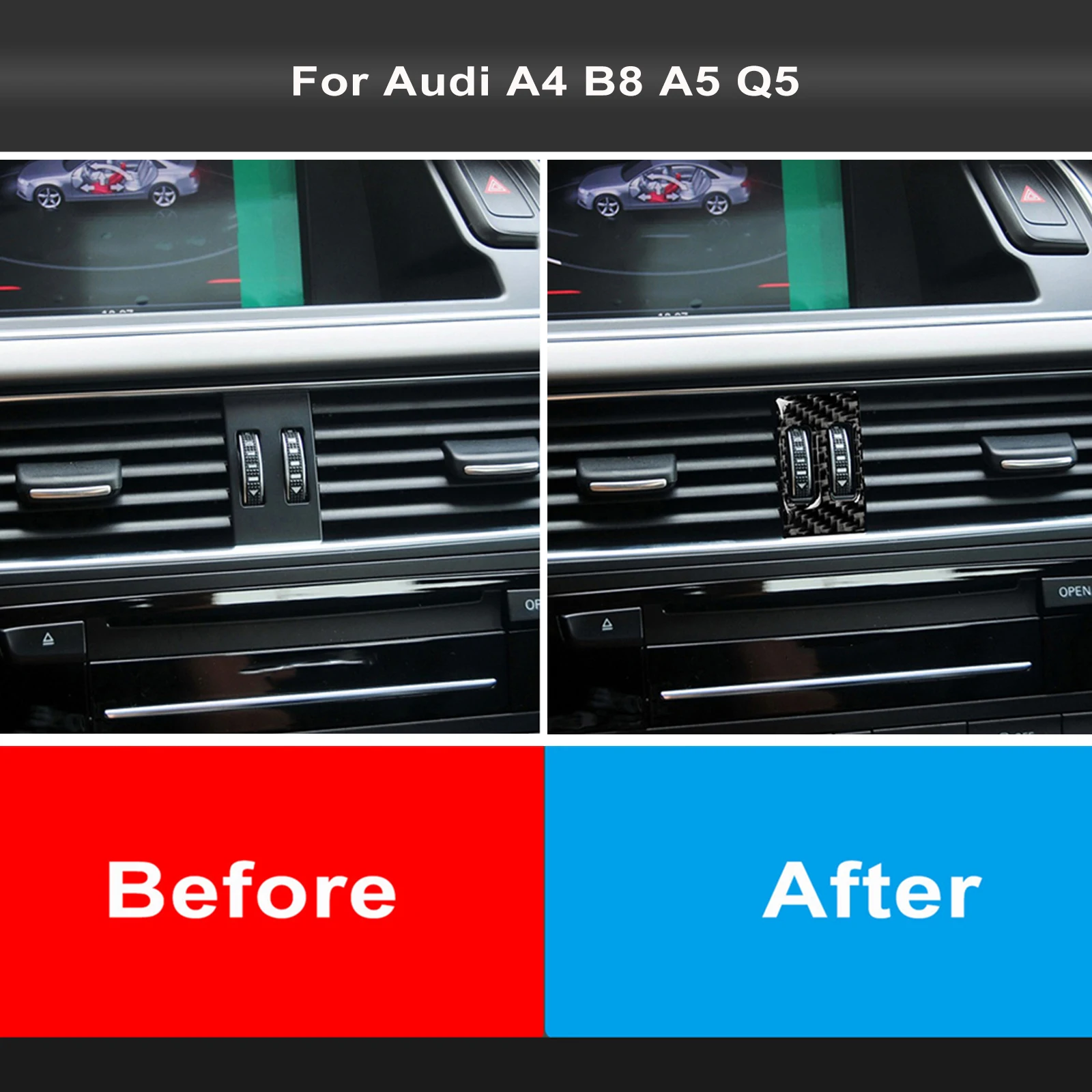 For Audi A4 B8 A5 Q5 Car AC Air Conditioner Outlet Vent Decor Sticker Cover Trim Decal Carbon Fiber Auto Interior Accessories - view 2
