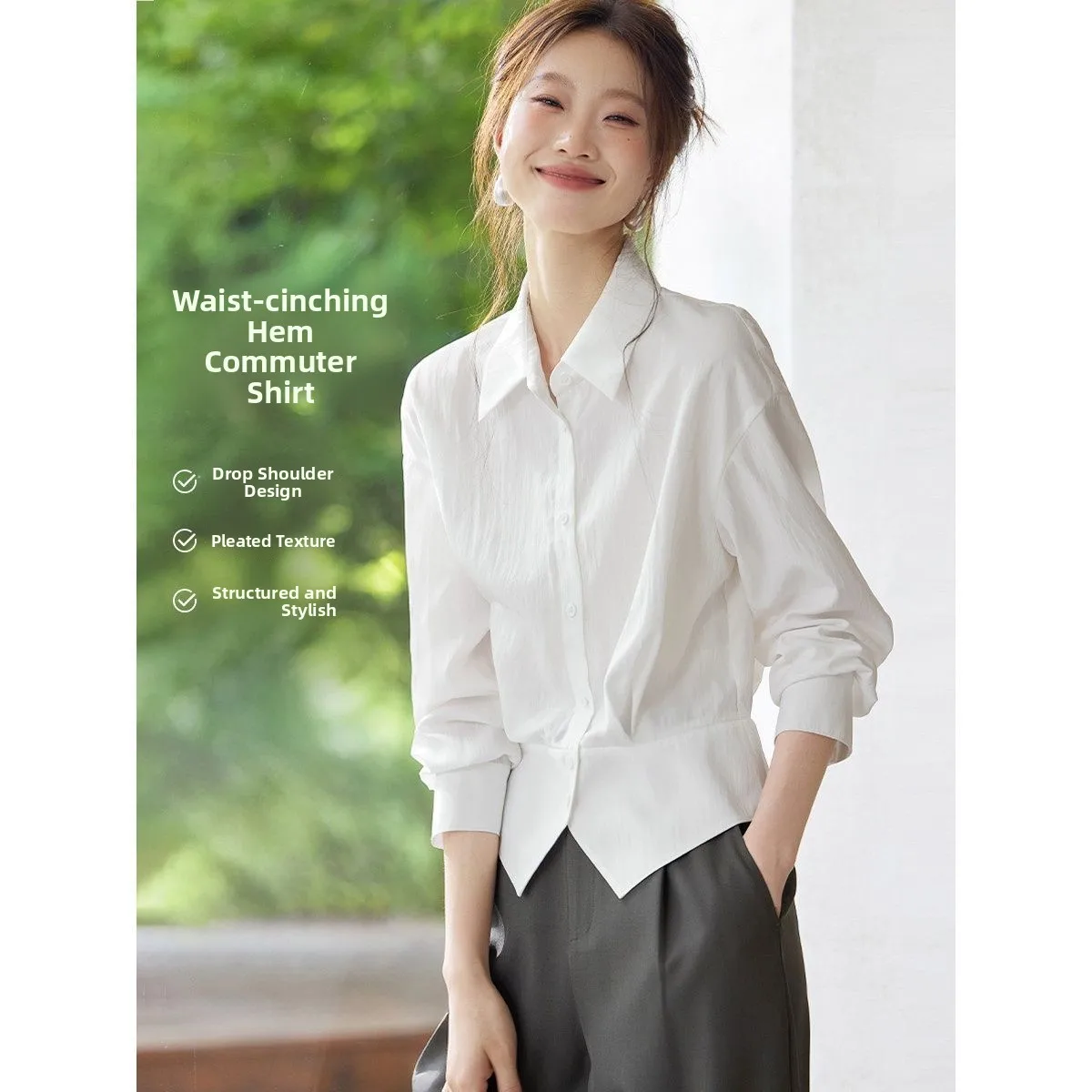

Spring Autumn 2026 Sli Women's irt Top Commute New ular Slim Fit Blouse Korean Version Long Sve Collar