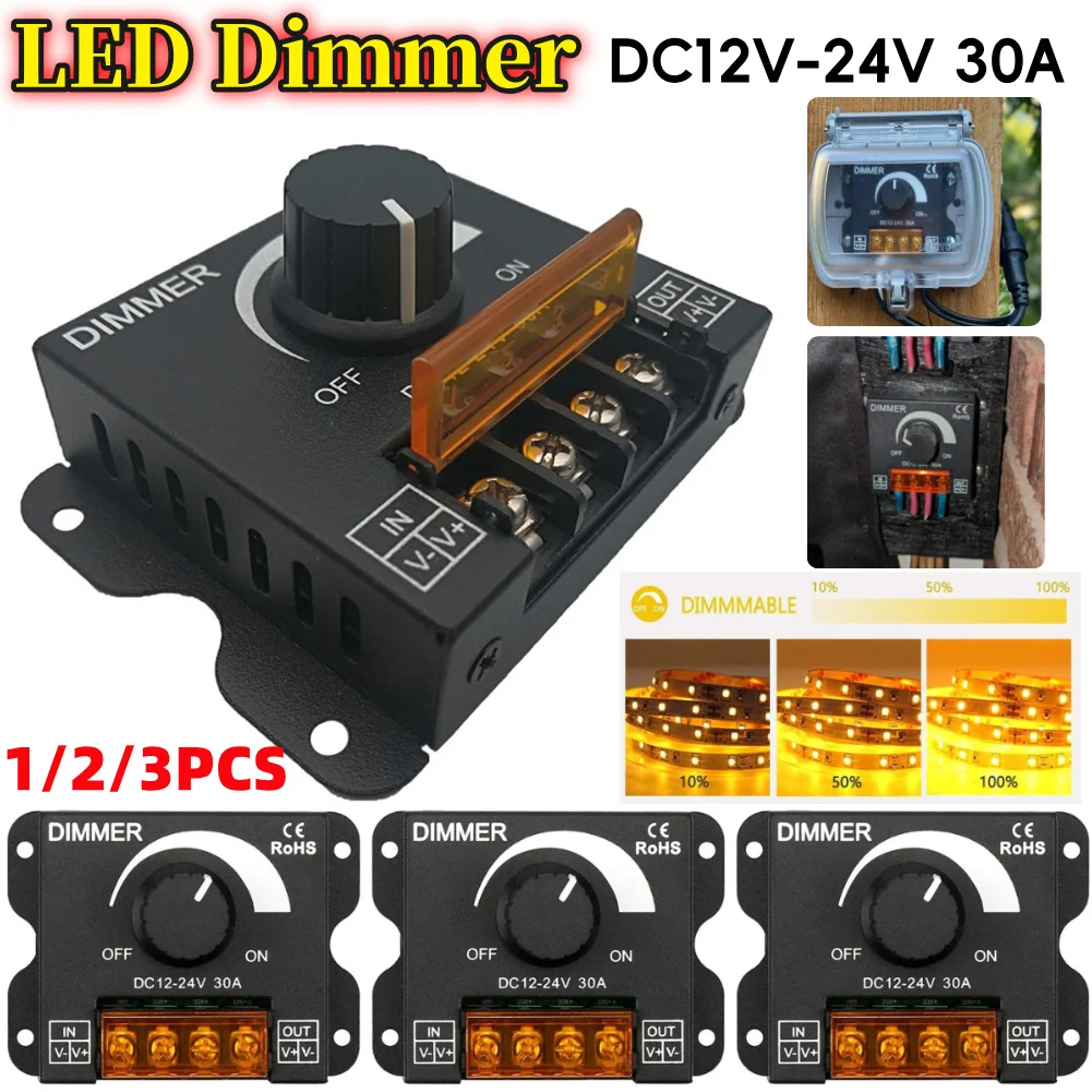 DC 12V-24V 30A LED Dimming Controller LED Dimmer Switch PWM Digital Stepless Dimming for Lamp Strip Single Color Lamp