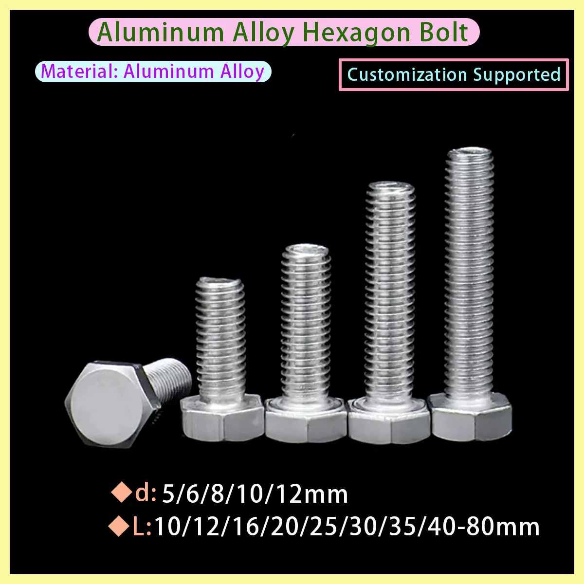 M5 M6 M8 M10 M12 Aluminum 6061 Hexagon Head Bolt Metric Thread DIN933 Hexagon Head Screw