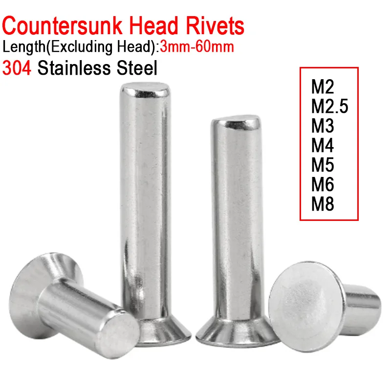 5/10/20/50/100pcs 304 A2-70 Stainless Steel M2 M2.5 M3 M4 M5 M6 M8 M10 GB869 Flat Countersunk Head Solid Self Plugging Rivet