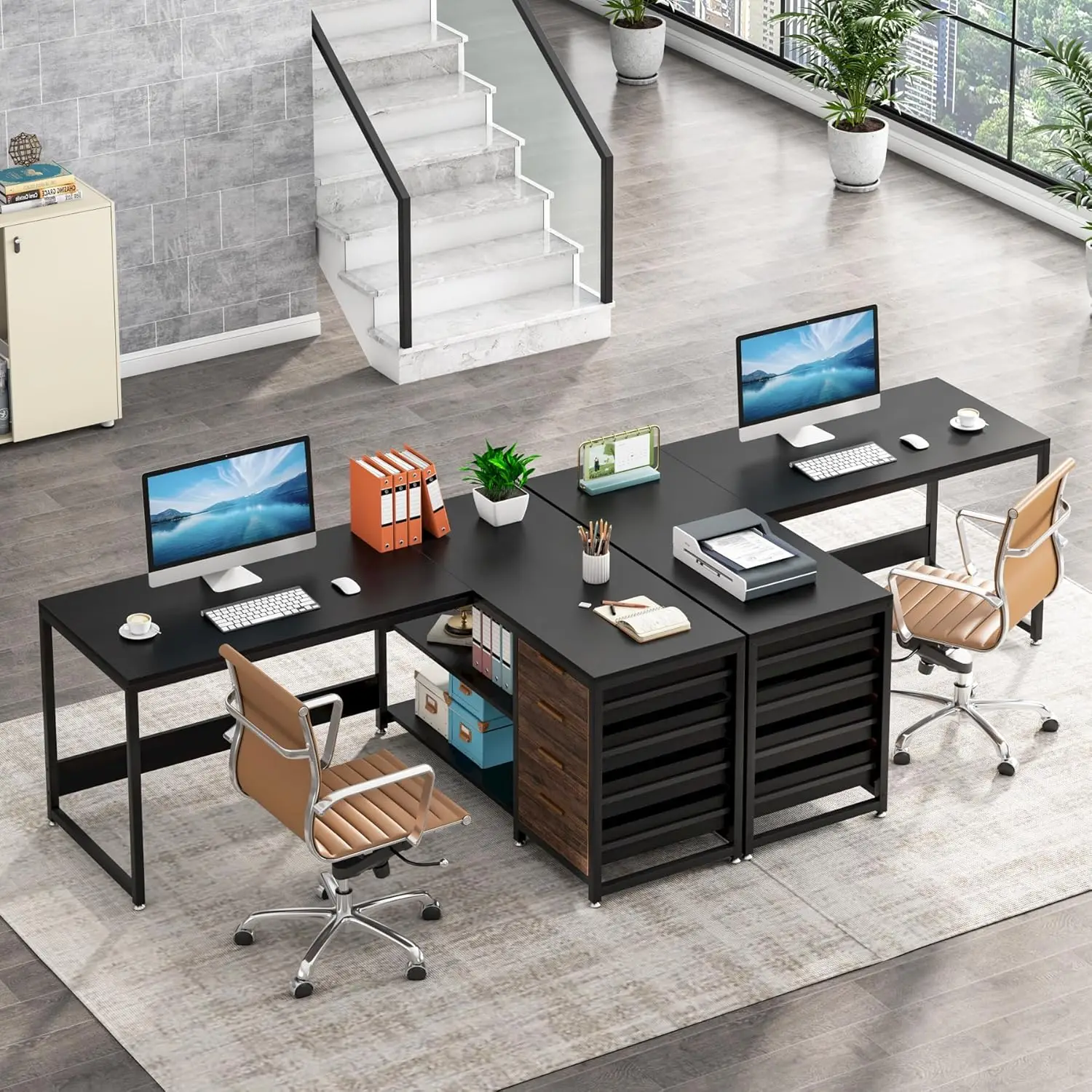 Tribesigns L Shaped Computer Desk with Storage Drawers, 59 inch Corner Desk with Shelves, Reversible L-Shaped Office Desk Study