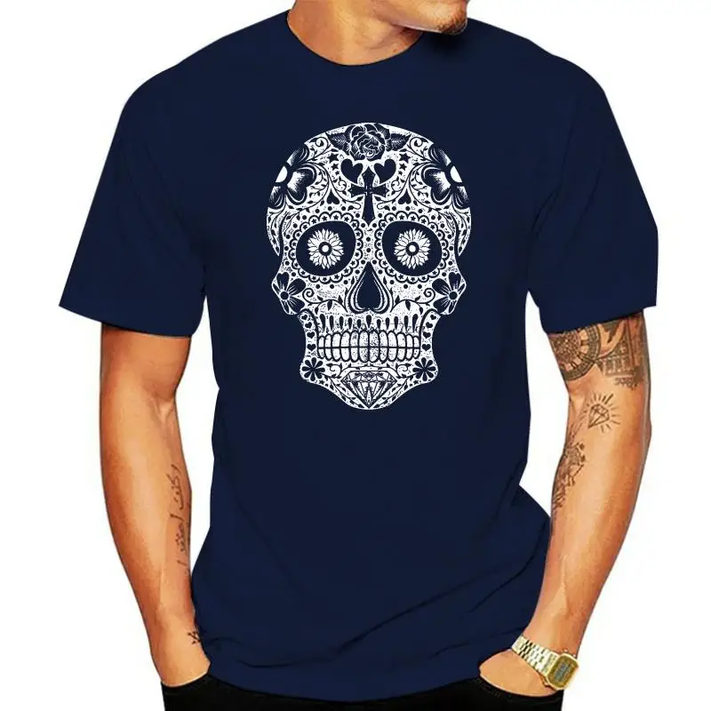 Shop4Ever Day of The Dead White Skull Men's V-Neck T-Shirt(1)