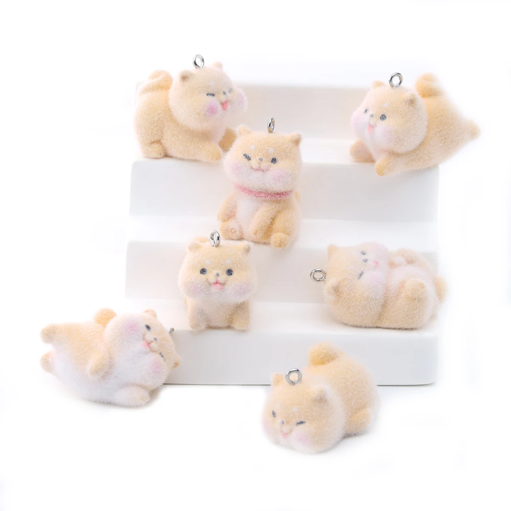 30pcs 3D Flocking Animal Charms Cartoon Puppy Pendants for Necklaces Earrings Handmade Making DIY Jewelry Accessories Supplies