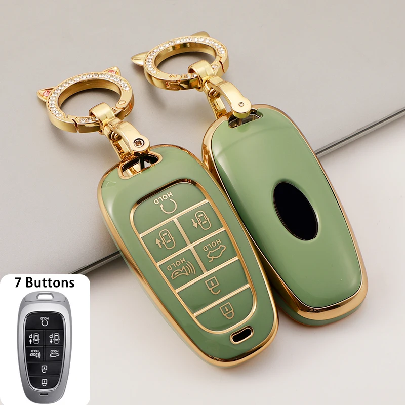 Soft TPU 7 Buttons Car Key Cover Case For 2020 2021 Hyundai Sonata Nexo DN8 Santa Fe TM Tucson NX4 Staria Ioniq Keychain