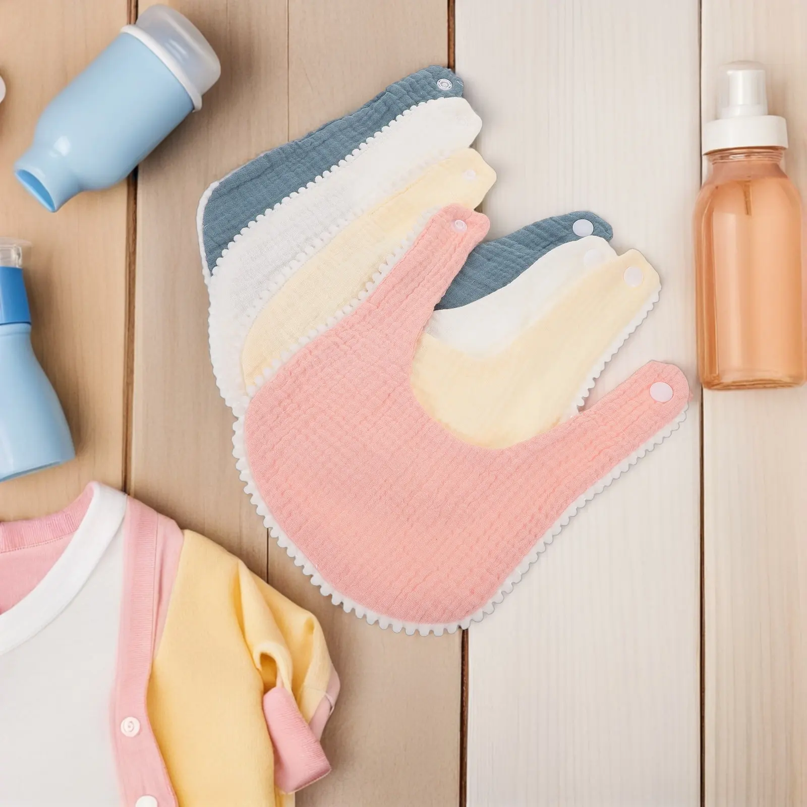 4Pcs Baby Drool Bib For Infant Girl Cotton Gauze Drooling Bibs Double Layer Bubble Soft Gentle Skin Teething Muslin