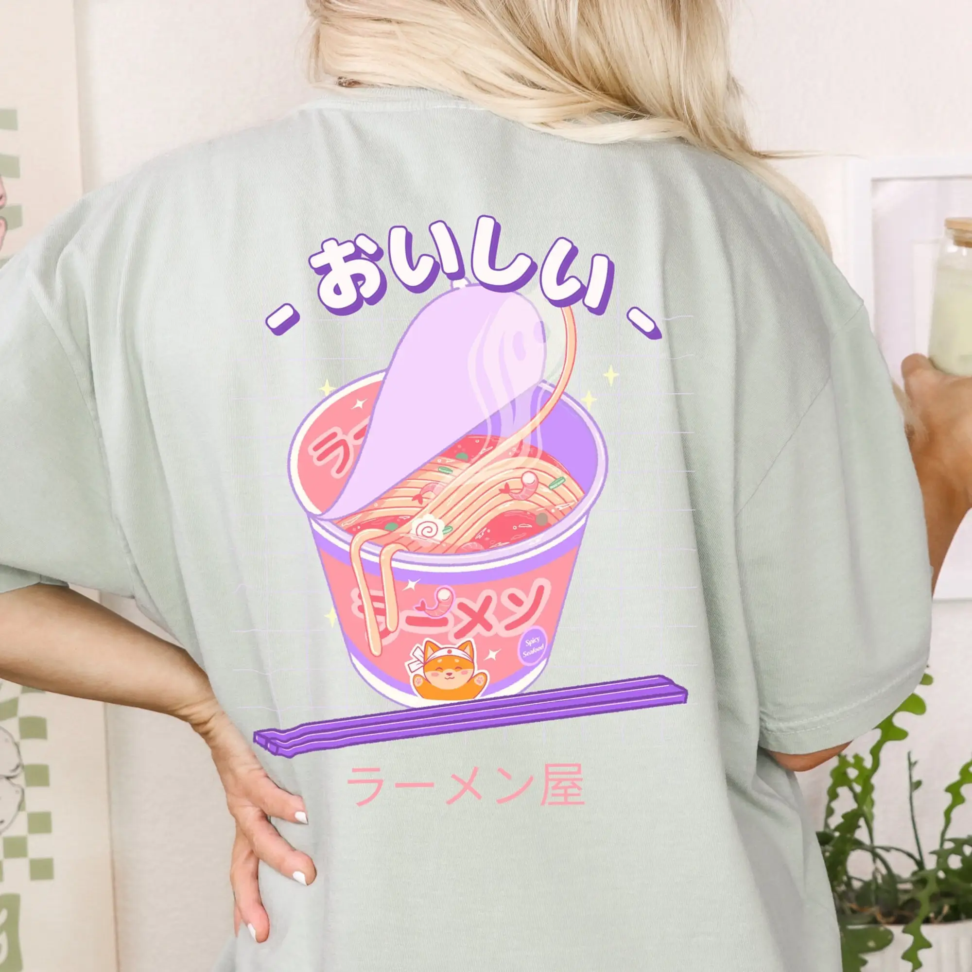 T-shirt Ramen rose, animé japonais, mignon, instantané, Kawaii