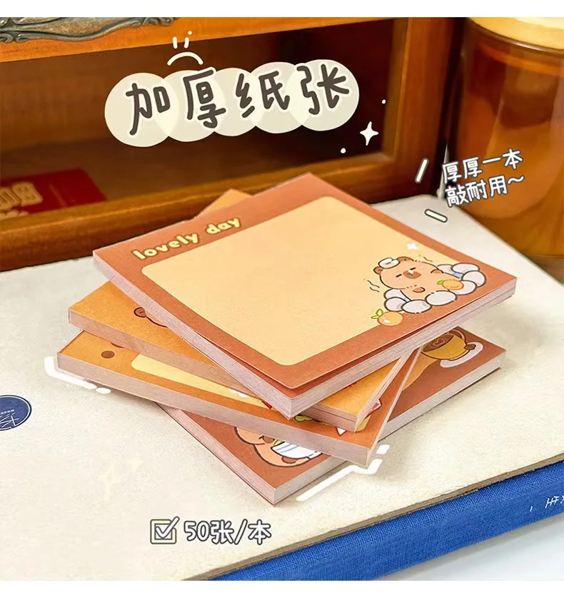 50 Sheets/Set Cute Cartoon Capybara Memo Pad Stickers Decal Sticky Notes Scrapbooking Diy Kawaii Notepad Diary  birthday gift