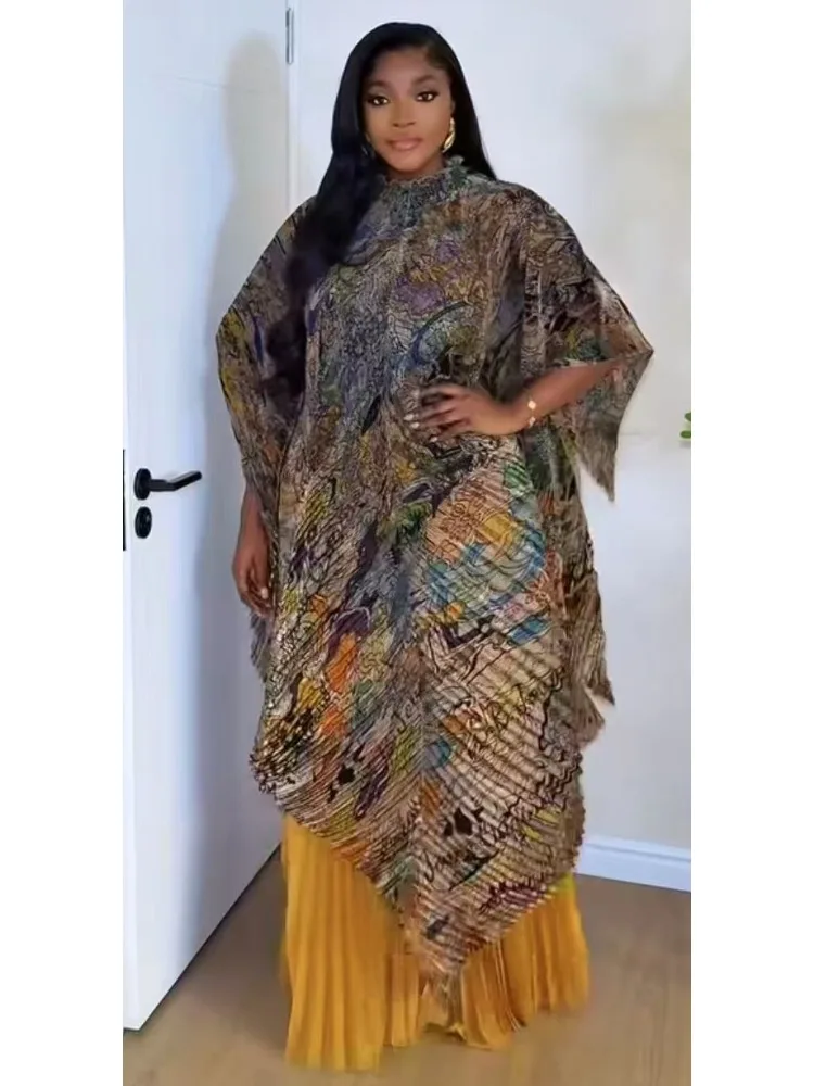 Miyake Plissee Druck Anzug Modische Fledermaus-ärmeln Top + Weite bein Gerade Hosen Zwei-stück Set Sommer neue