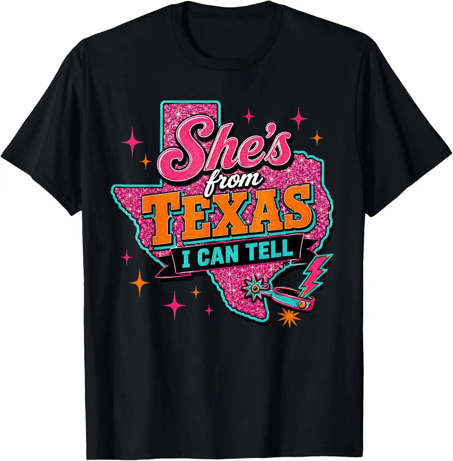 She's From I Can Tell Western Cowgirl Texas Pink Girl T-Shirt vintage style tee  boxy fit tee black graphic tee 100% cotton men