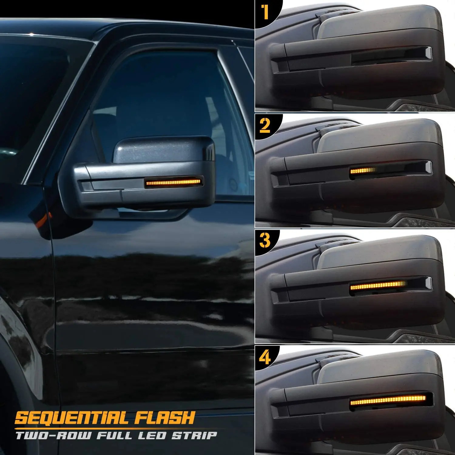 Sequential Switchback Side Mirror Reflector LED Turn Signal Light Smoked lens for 2009 - 2014 Ford F150 & 2010-2014 Raptor car