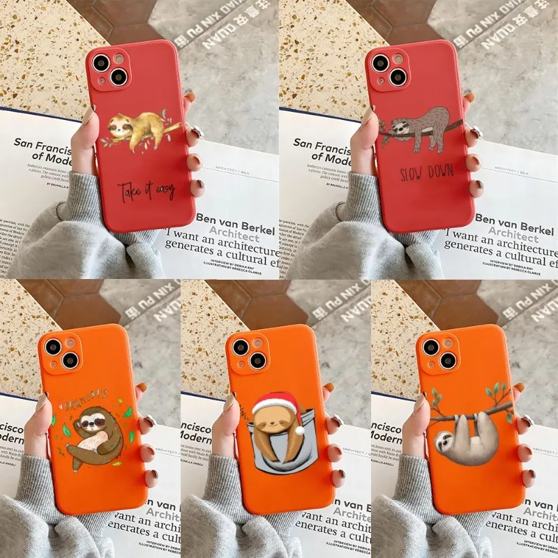 Sloth Nette Tiere Telefon Fall Apricot Orange Rot Für IPhone 12Pro 12 11 14 Pro Max Mini Xs X Xr 7 8 6s Plus Se2020 Shell