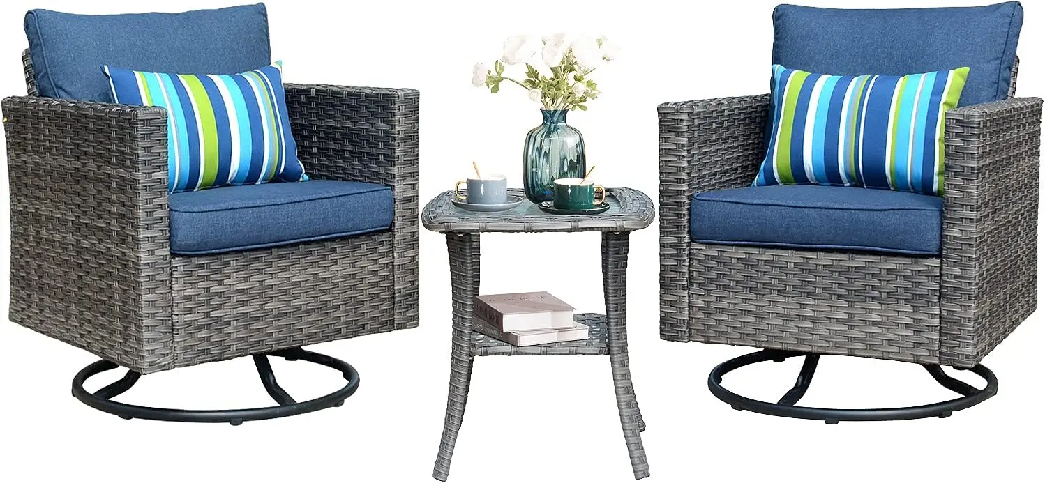 

Patio Bistro Set 3 Pieces Rocking Swivel Chairs with Side Table 360 Degree Rotating Outdoor Wicker Rocker Chairs for Yard