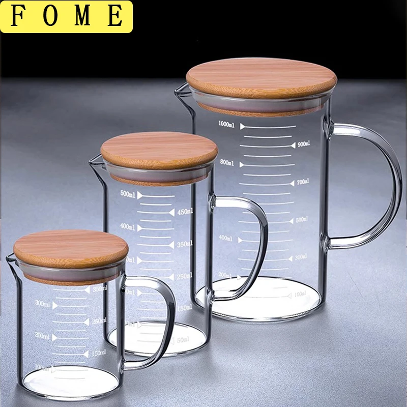 

1/2pcs Glass Measuring Cup With Lid Heat-resistant Measuring Mug With Scales Laboratory Beaker Handle Kitchen Measuring Tool