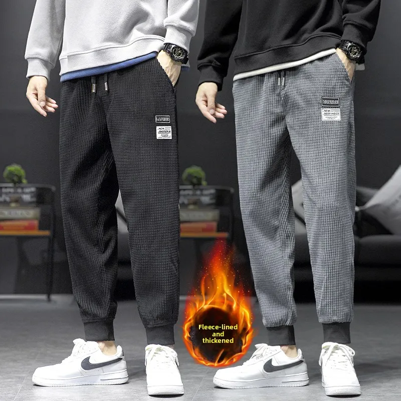 

Thiened Fce Men's Casual Pants Autumn Winter New Sle Harajuku Cotton Sports Sweatpants Outerwear Harbin Windproof