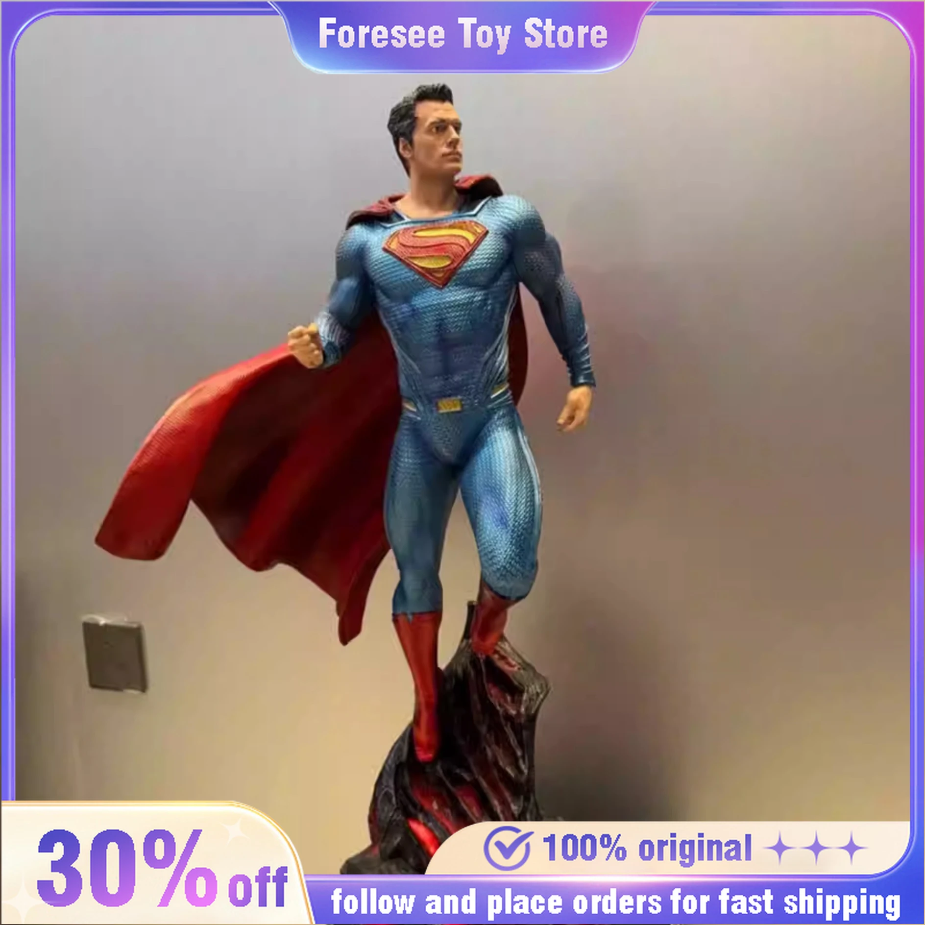 

70cm Justice League Figure Superman Extremely Large Standing Posture Light-Up Anime Model Collection Desktop Ornament Best Toy
