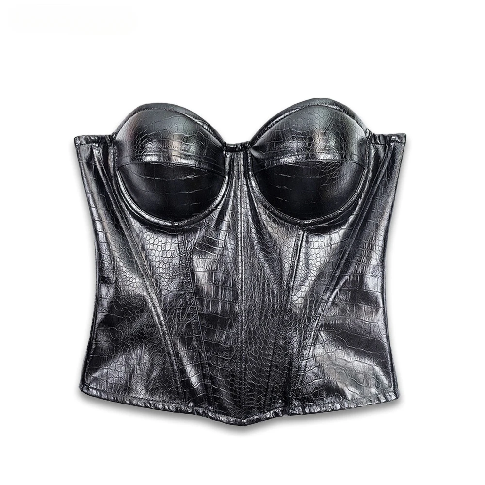 التمساح نمط بولي Leather الجلود مشد تانك القمم سستة Y2k ملابس النساء مثير تشكيل الكورسيهات شيك سليم الرسن سترة الصيف بروتيل #3