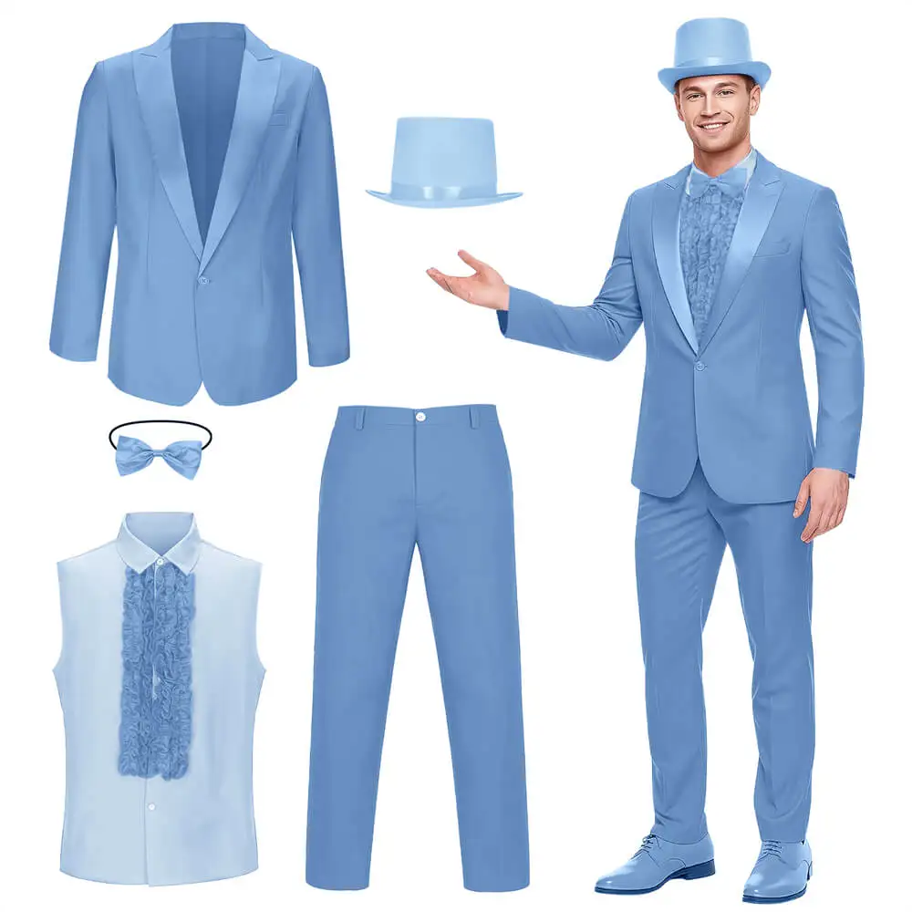 

Harry Dunne Blue Tuxedo Costume Hat Dumb and Dumber Cosplay Suit Halloween Party Outfits