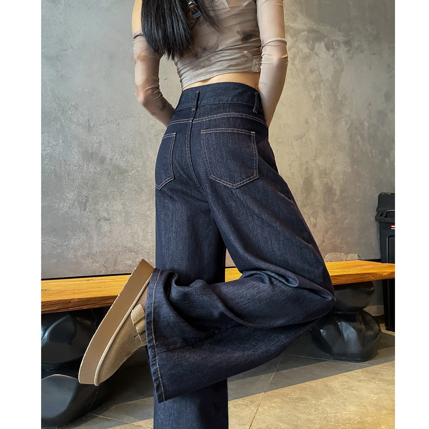 

Women's High Waist Wide Leg Jeans Y2K Korean Style Spring Summer Light Blue Loose Elastic Denim Straight Leg Pants