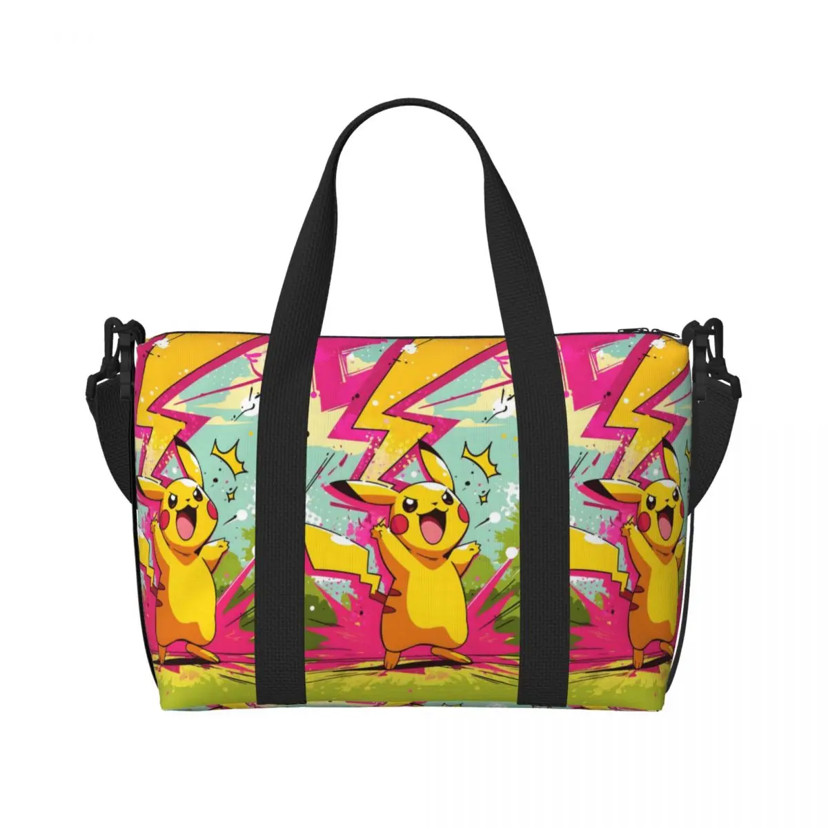 

Custom P-Pikachus Thunderbolt Tote Bag Women Large Capacity Classical Anime Beach Gym Shoulder Travel Bag