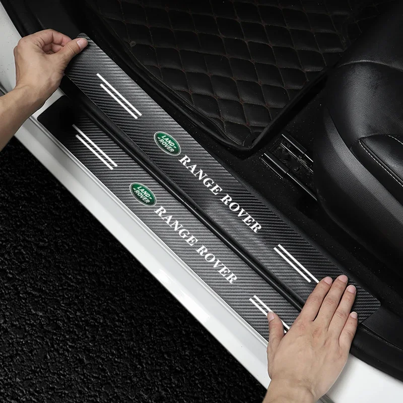 Bande de protection pour seuil de porte de voiture en Fiber de carbone, autocollants 3D pour Land Rover Ranger Autobiography Freelander Evoque Rover, 4 pièces