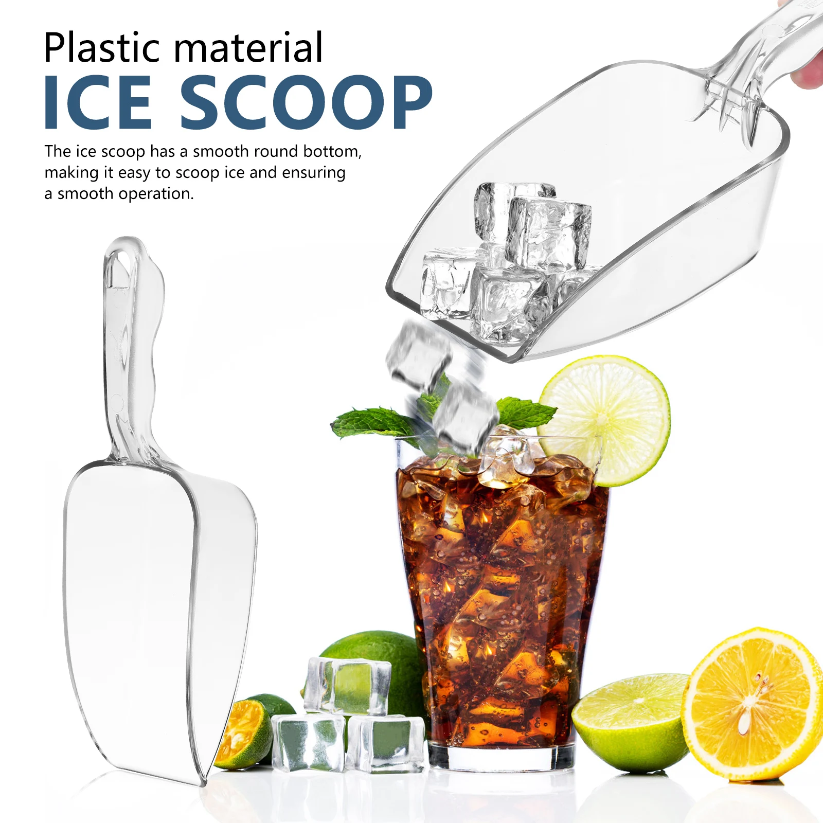 

Plastic Ice Scoop 2pcs Universal Small Scoop for Freezer Ice Machine Candy Grain Pet Food Dry Goods Serving Kitchen Bar Supply