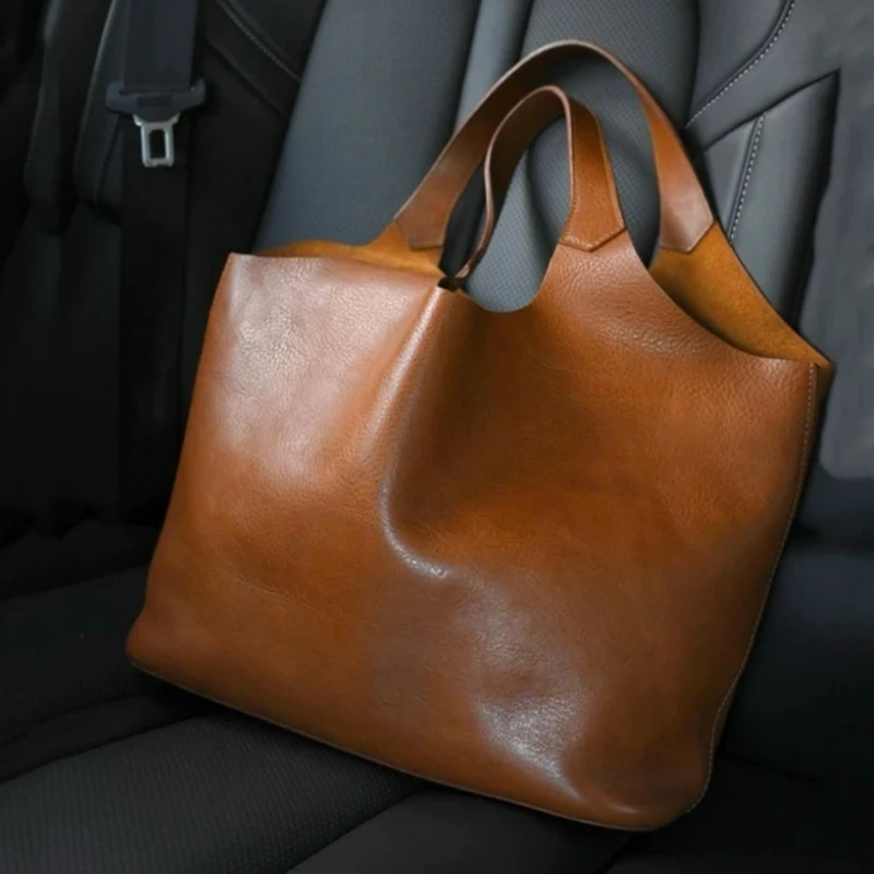 

Brown Soft Pu Leather Large-capacity Tote Bag for Women 2025Autumn New Style Vintage Tablet Computer Briefcase Work Business Bag