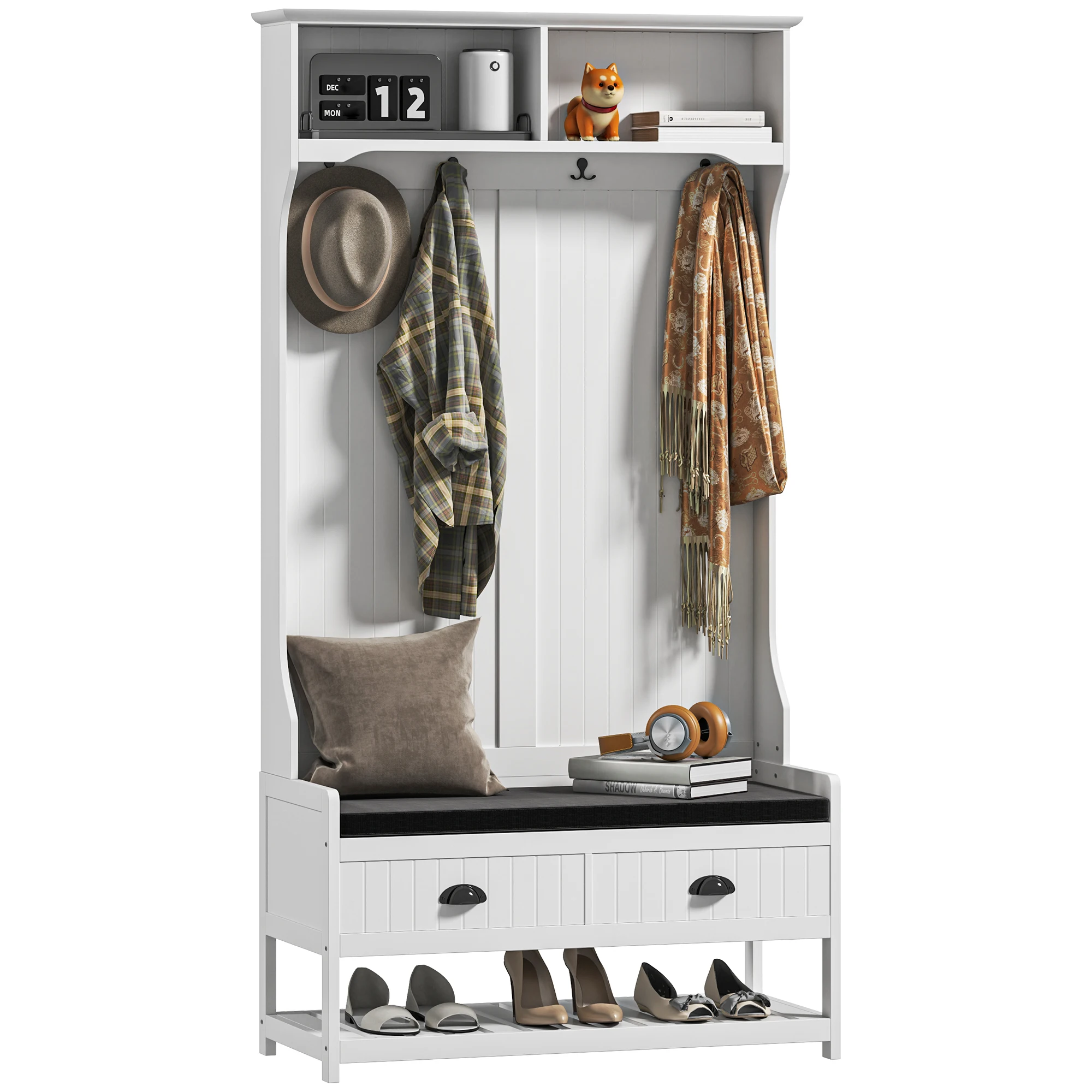 HOMCOM 2-in-1 Garderobenständer, Kleiderständer mit 4 Haken, Garderobe Weiß