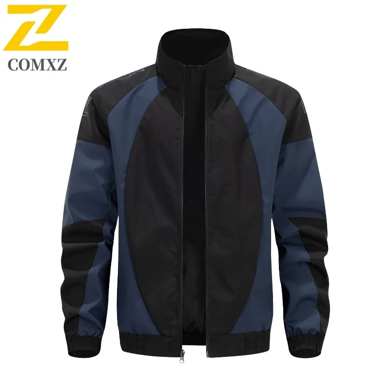 

COMXZ 2025 Men's Color Block Jacket Windproof Casual Loose Stand-up Collar Jacket Men's Outdoor Sports Fashionable Jacket