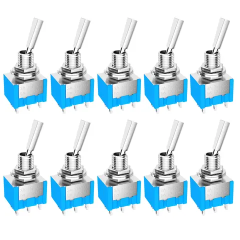 DPDT Switch Toggle 10PCS Mini Toggle Switch 3 Position 2 Position ON OFF ON DPDT SPST DPST 6A 125VAC 3A 250VAC Latching Flat Handle for Car Truck