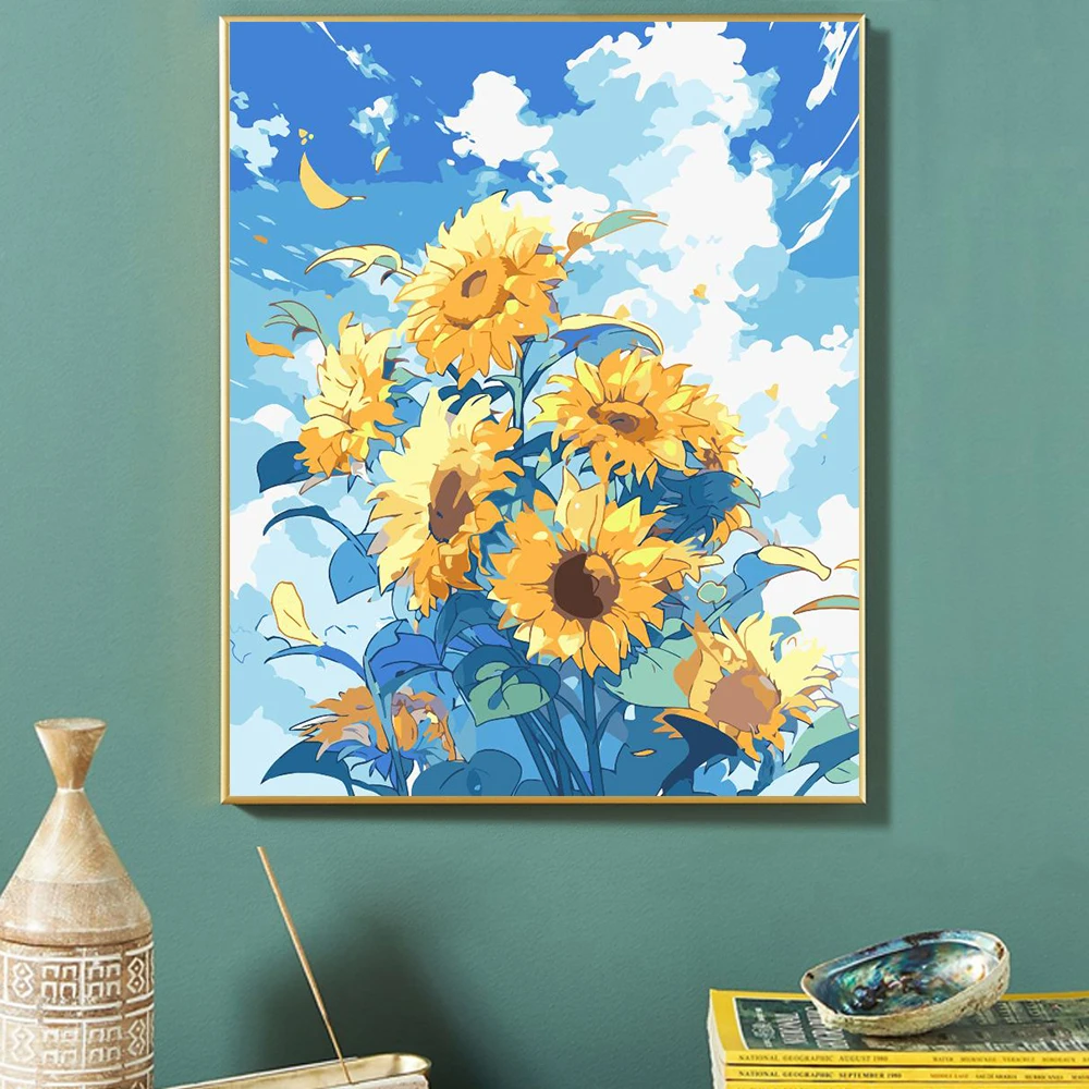 Paint by Numbers For Adult Kit Fluttering Flowers DIY Dropshipping acrylic Oil Painting Canvas by Number Home Decor