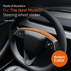 For New Tesla Model3 Highland 2024 Steering Wheel Trim Patch Alcantara Suede Panel Decoration Strip Sticker Interior Accessories