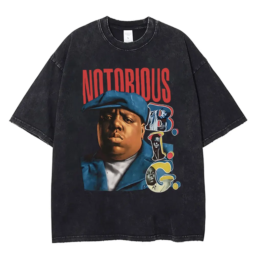 Washed Vintage Best Famous The Notorious Big Tshirt Hip Hop Rapper Biggie Smalls Print T-shirts Men's Fashion Oversized T Shirt