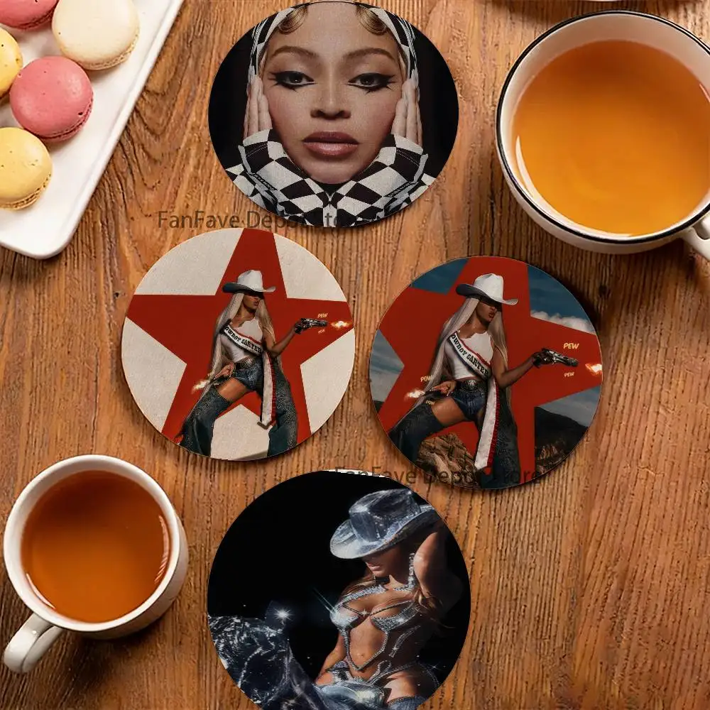 

Singer B-BeyonceS Cowboy Wood Coaster Set - Heat Resistant For Tea & Coffee, Home Cafe Decor Holiday Gift